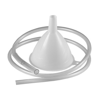 Funil branco com tubo transparente