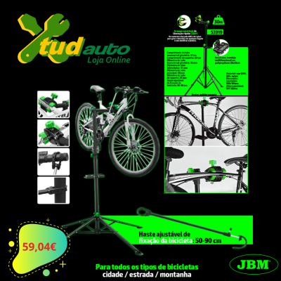 Suporte ajustável para bicicletas preto e verde com detalhes e preço 59,04€