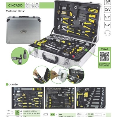 Caixa de ferramentas de alumínio com 108 peças