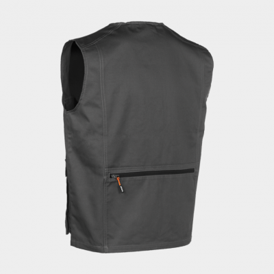 Colete cinza escuro visto por trás com fecho de correr preto