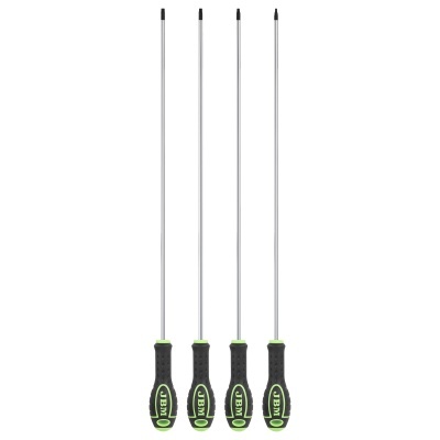 Quatro ferramentas com cabo preto e verde e pés metálicos longos