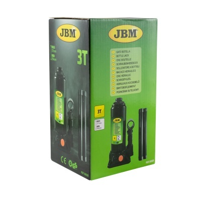Caixa do macaco hidráulico JBM 3T em verde e preto com logotipo amarelo