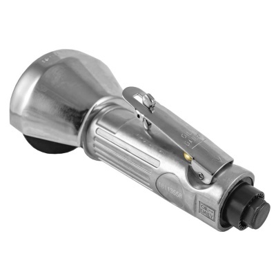 Ferramenta pneumática metálica prateada com alavanca de controle e inscrições