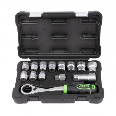 Conjunto de ferramentas JBM com soquetes e chave de catraca em estojo preto