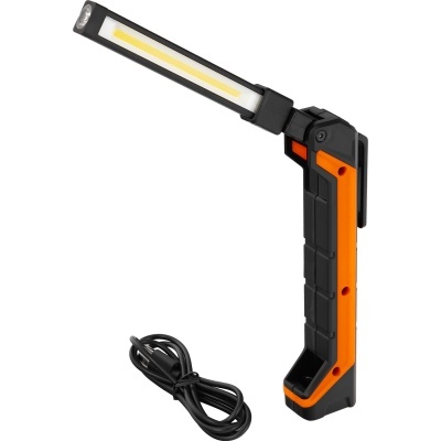 Lâmpada LED de trabalho dobrável preta e laranja com cabo de carregamento