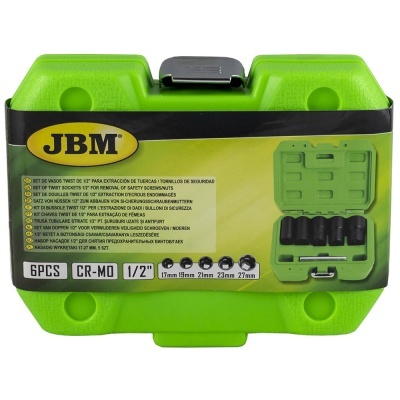 Conjunto JBM 6 soquetes CR-MO em caixa verde e preta para parafusos de segurança