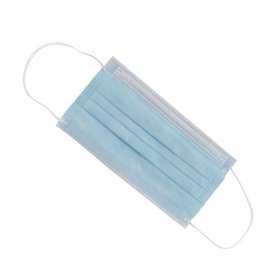 Máscara facial descartável azul com elásticos brancos