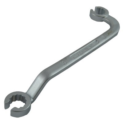 Chave inglesa dupla de metal cinzento com texto em relevo