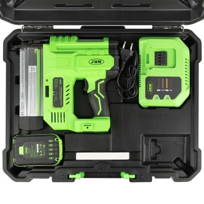 Conjunto de ferramentas JBM com pistola verde-limão, carregador, acumulador em estojo preto