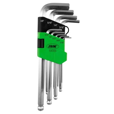 Conjunto de chaves hexagonais JBM 54005 com suporte verde e tamanhos em polegadas
