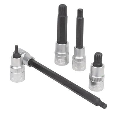 Conjunto de cinco soquetes torx com bases metálicas e pontas pretas