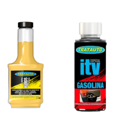 Frascos de produtos para gasóleo e inspeção automóvel com rótulos visíveis Kit Tratamento Inspeção Gasolina