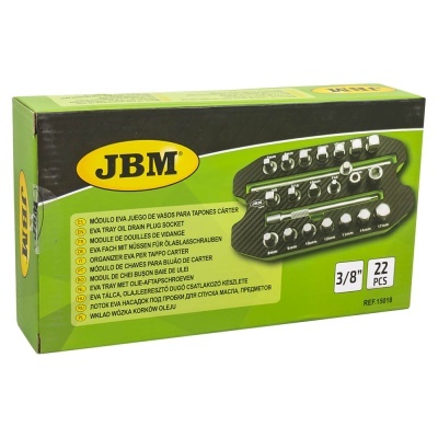 Caixa verde e preta com conjunto de soquetes JBM 22 peças 3/8