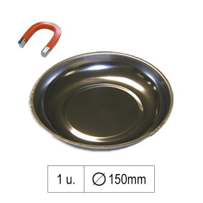 Prato magnético redondo metálico preto de 150 mm com íman em forma de ferradura