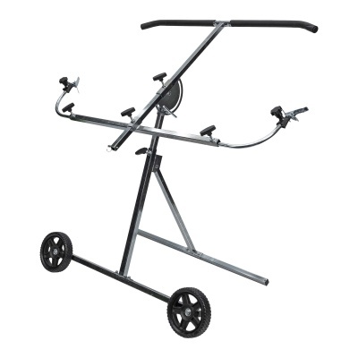 Suporte metálico com rodas e suportes ajustáveis