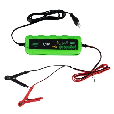 Carregador bateria JBM verde 6/12V com cabos e clipes