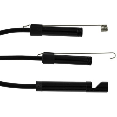Três sondas pretas com cabos flexíveis e pontas metálicas distintas