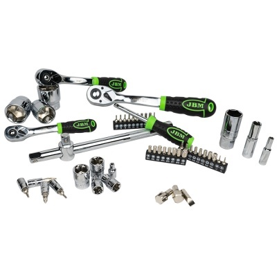 Conjunto de ferramentas JBM com chave de catraca, adaptadores e bits