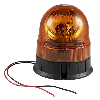 Luz de sinalização amarela com base preta e fios elétricos