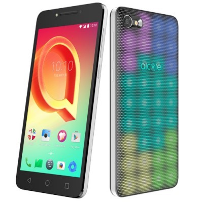 Telefone inteligente Alcatel com ecrã colorido e capa traseira colorida com padrão de pontos