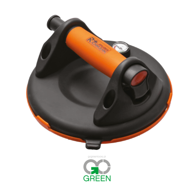 Ventosa de sucção preta com punho laranja e manómetro