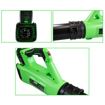 soprador de folhas verde com preto e bateria destacável