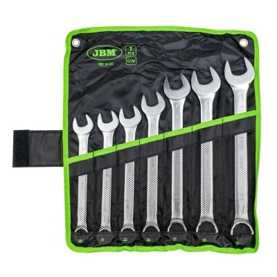 Conjunto de chaves fixas em bolsa preta e verde com tamanhos visíveis