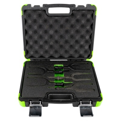 conjunto de ferramentas de desembuchamento em estojo preto com detalhes verdes