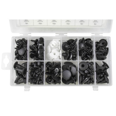 Estojo transparente com parafusos e fixadores pretos e brancos