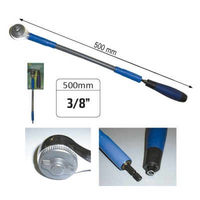 Chave de catraca flexível azul e preta com cabeça metálica