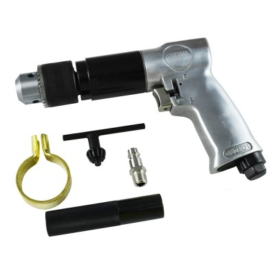 Ferramenta pneumática tipo chave de impacto cromada e preta com acessórios