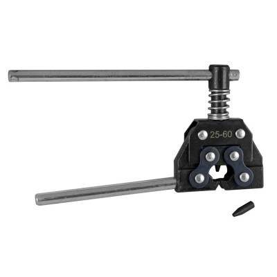 Ferramenta para esticar corrente com alavancas metálicas e peça preta com mola