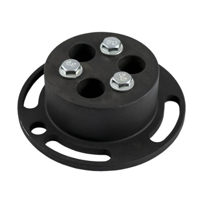 Peça técnica preta com parafusos prateados