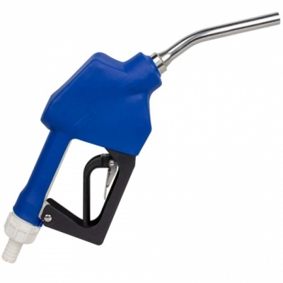 bico dosador de combustível azul com gatilho preto e bico metálico curvado