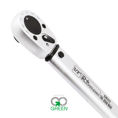 Chave de catraca prateada e branca com marcações preto