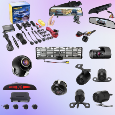 Kit sistema estacionamento automóvel com câmaras, sensores, monitor retrovisor e acessórios