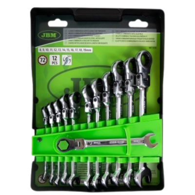 Conjunto de 12 chaves combinadas JBM em suporte verde