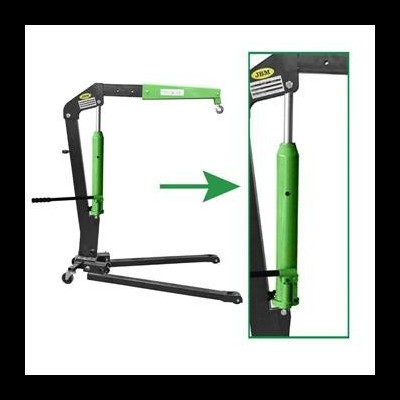 Guincho hidráulico preto e verde com cilindro hidráulico e rodas