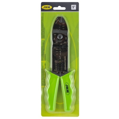 Alicate decapador JBM 9 polegadas com cabo verde em embalagem de cartão verde