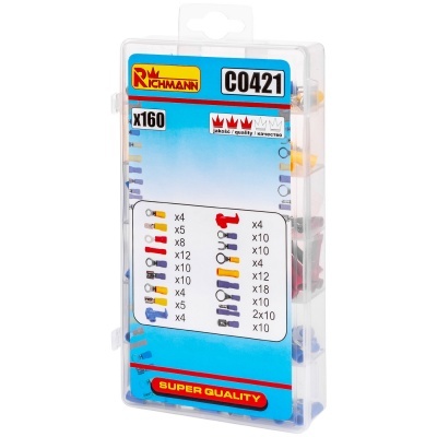 Caixa de tachinhas coloridas Richmann com etiqueta azul e branca