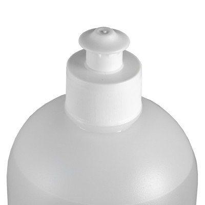 Garrafa de plástico translúcido com tampa de pressão branca