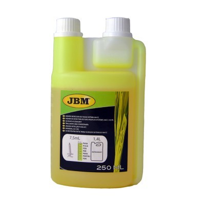 Frasco plástico amarelo translúcido com rótulo JBM e indicação 250 ML