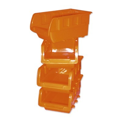 Caixas plásticas de armazenamento laranja empilhadas