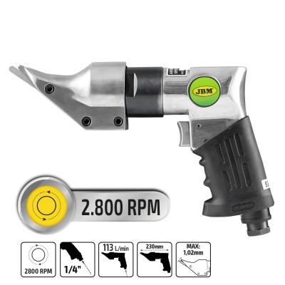 Tesoura pneumática metálica com punho preto e marca JBM