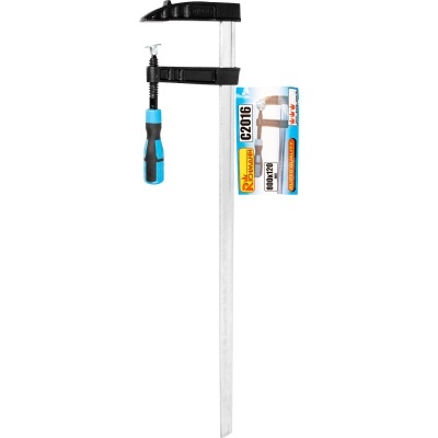 Grampo de aperto rápido com cabo preto e azul e haste metálica prateada