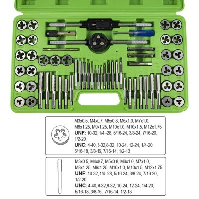 Conjunto de machos e tarraxas em caixa verde