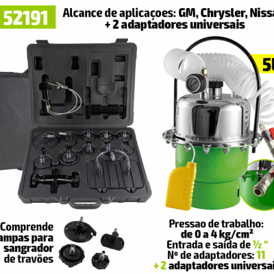 Conjunto de desconexão de travões com tanque verde e acessórios em bolsa preta aberta