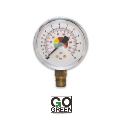 manómetro redondo com escala e conector metálico