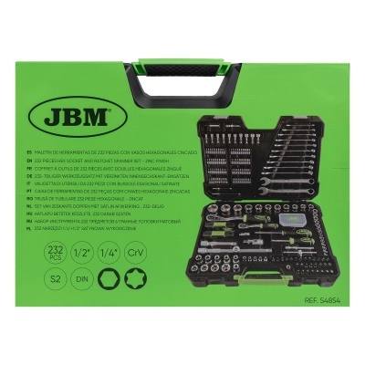 Conjunto de ferramentas JBM 232 peças em maleta preta com detalhes verdes