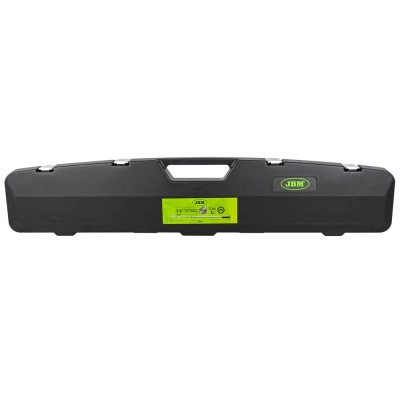 Estojo rígido preto com etiqueta verde e amarela JBM